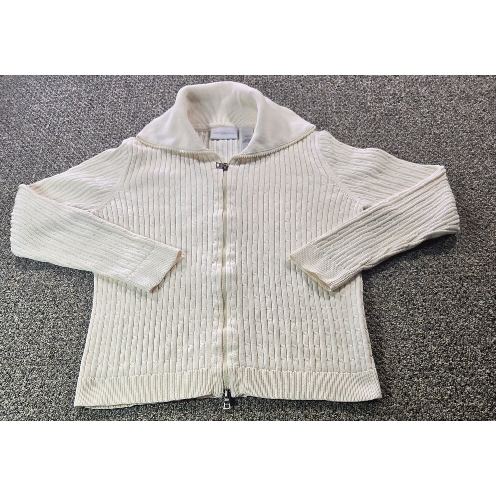 Liz Claiborne Petite Full Zip Sweater Petite Medium Ivory - Picture 2 of 11